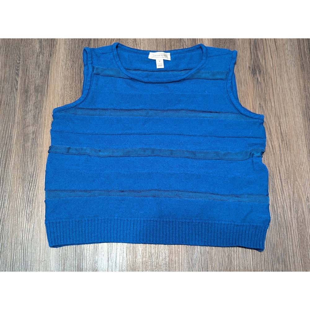 St. John Sport Blue Knit Sleeveless‎ Top Ribbed Trim Size S